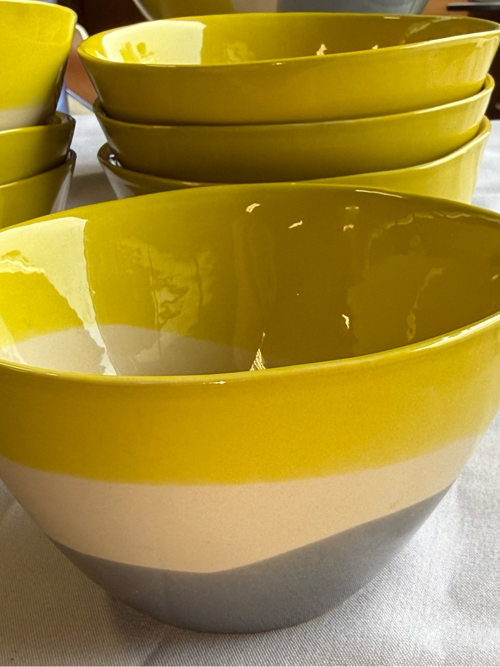 7 Crate&Barrel Yellow, Cream and Gray Layered Myro Ceramic Bowls